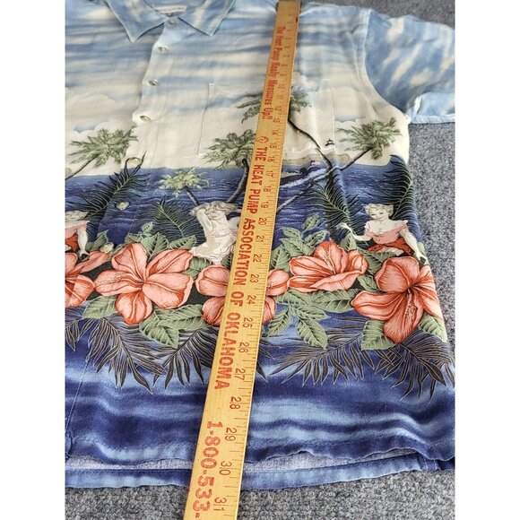 Pierre Cardin Tropical Girls Boat Lighthouse Palms Flowers Button Down Shirt L - Picture 3 of 9